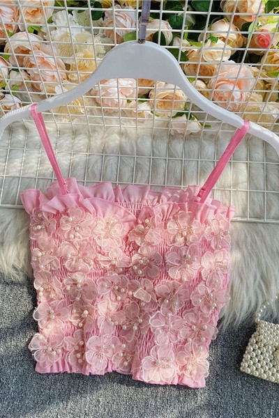 Elegantna ženska kratka majica bez rukava s perlicama