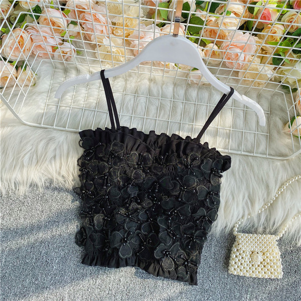 Elegantna ženska kratka majica bez rukava s perlicama