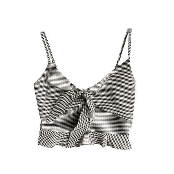 Modern női rövid kockás felső vékony pántokkal