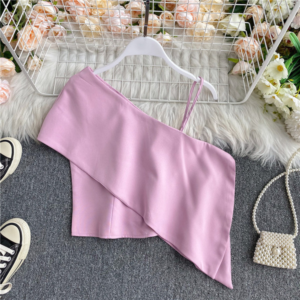 Modern női aszimmetrikus rövid akasztófelső