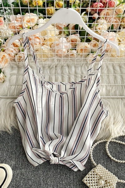 Aktuális női csíkos felső, vékony pántokkal