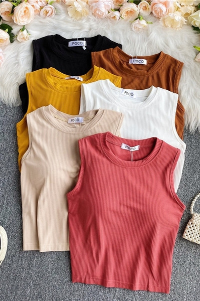 Ümara kaelusega vabaaja naiste topp, puhas mudel