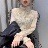 Stiilne naiste särk pitsi ja kõrge kraega