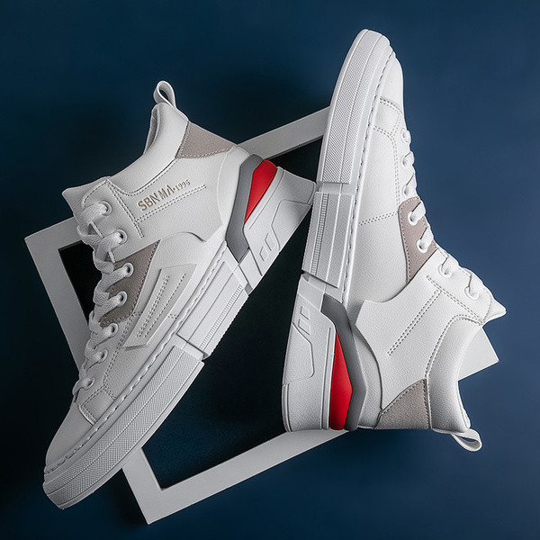 Öko bőrből készült magas férfi tornacipő