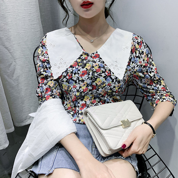 Moodne lillelise mustriga ja 3/4 varrukatega naiste särk