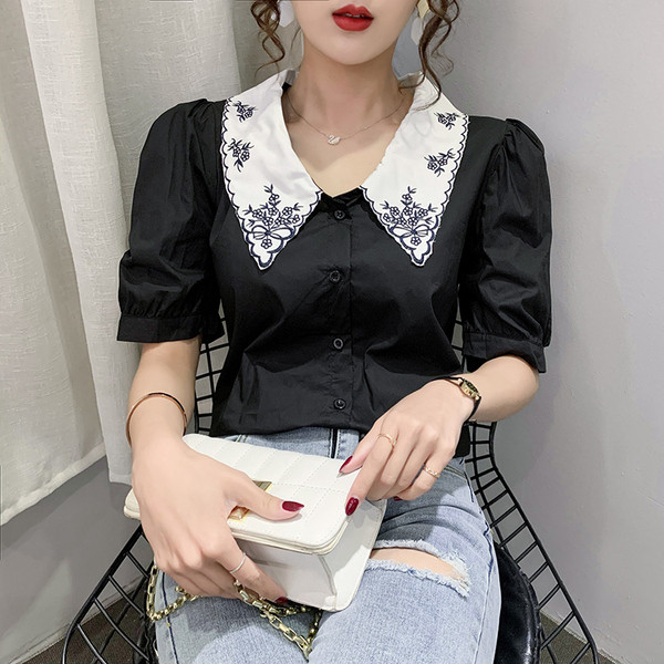 Stílusos női ing 3/4-es ujjal és hímzéssel