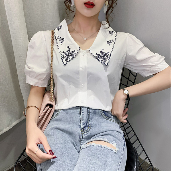 Stílusos női ing 3/4-es ujjal és hímzéssel