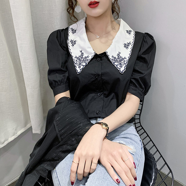 Stílusos női ing 3/4-es ujjal és hímzéssel