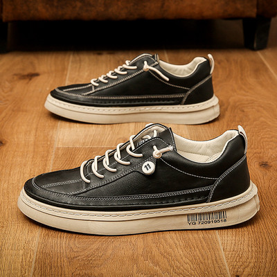 Eko bőrből készült stílusos férfi tornacipő lapos talppal és fűzővel