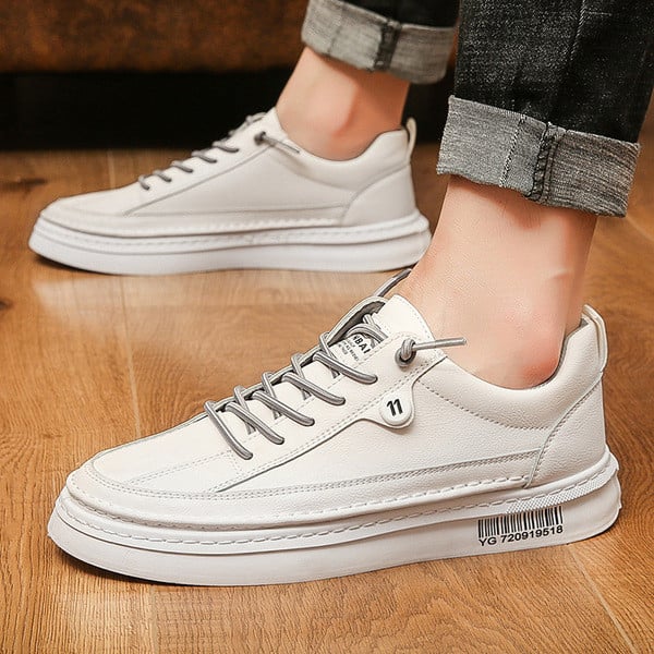 Eko bőrből készült stílusos férfi tornacipő lapos talppal és fűzővel