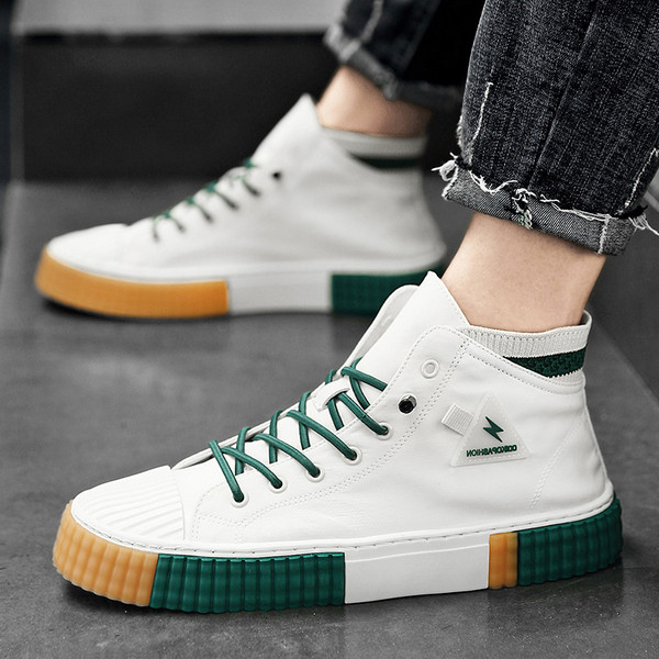 Férfi magas szárú textil tornacipő színes talppal