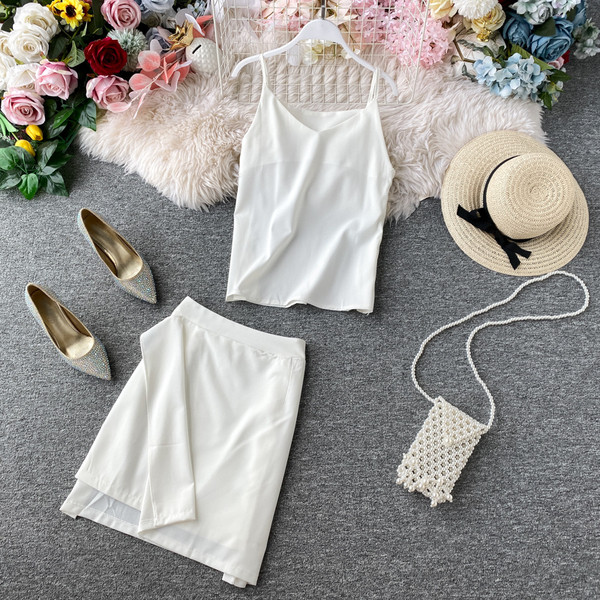 Dnevni ženski komplet suknja i majica bez rukava