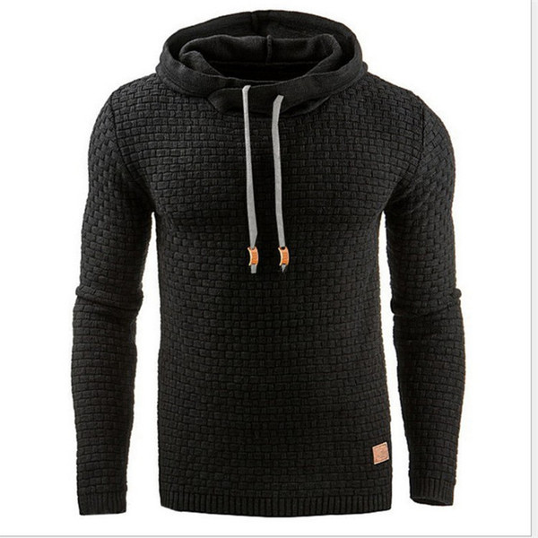 Men`s comfortable sweater with ties and hood: five models in white, black and gray shades