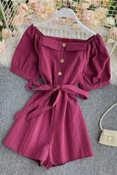 Női modern rövid jumpsuit gombokkal