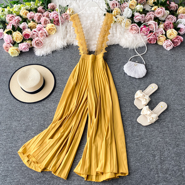 Moderan ženski dugi kombinezon s visokim strukom