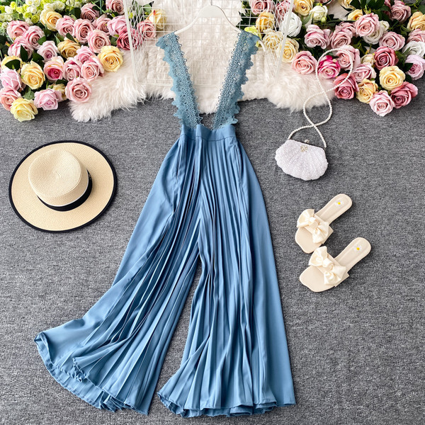 Moderan ženski dugi kombinezon s visokim strukom