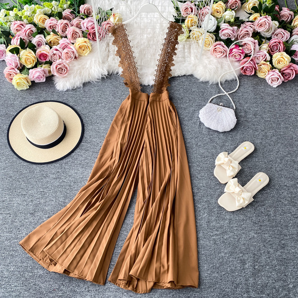 Moderan ženski dugi kombinezon s visokim strukom