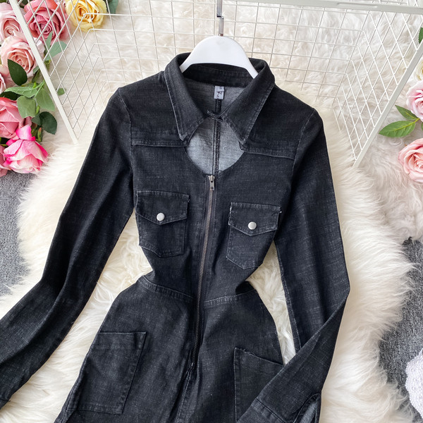 Γυναικεία ολόσωμη φόρμα τζιν με φερμουάρ