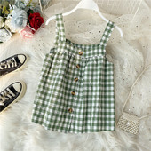 Γυναικείο καρό αμάνικο με κουμπιά