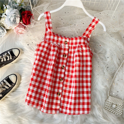 Γυναικείο καρό αμάνικο με κουμπιά