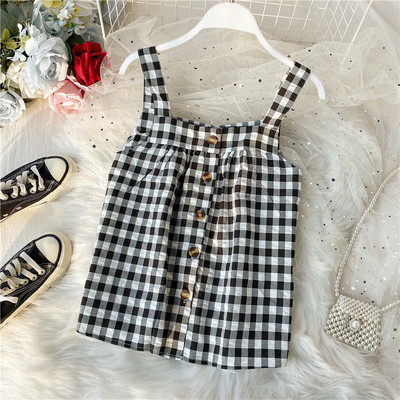 Γυναικείο καρό αμάνικο με κουμπιά