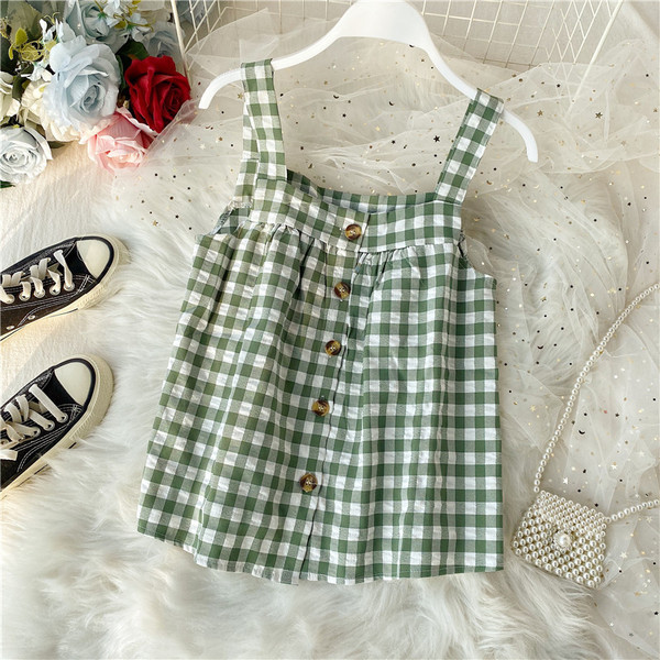 Γυναικείο καρό αμάνικο με κουμπιά