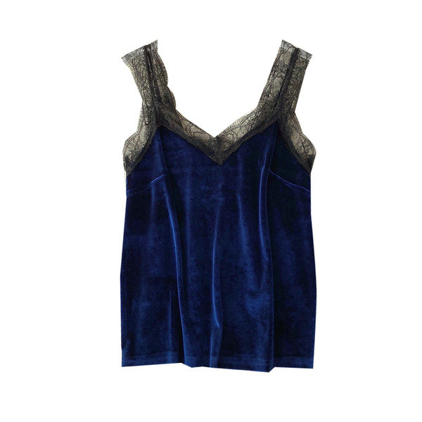 Moodne naiste topp spits-kaelusega ja pitsiga