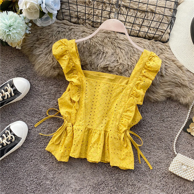 Moodne laiade rihmade ja lipsudega naiste topp