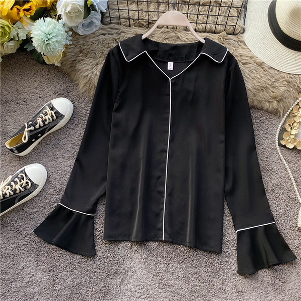 Naiste kaasaegne pikkade varrukatega särk lai mudel