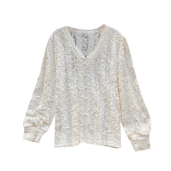 Naiste kaasaegne särk spitsikaelusega ja nööpidega lai mudel