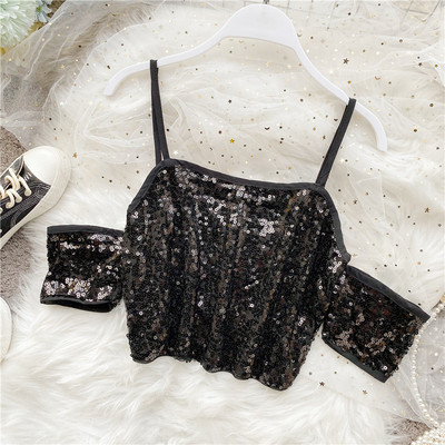 Moderna ženska kratka majica bez rukava sa šljokicama