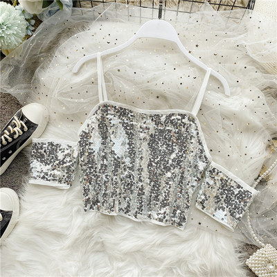 Moderna ženska kratka majica bez rukava sa šljokicama