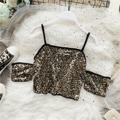 Moderna ženska kratka majica bez rukava sa šljokicama