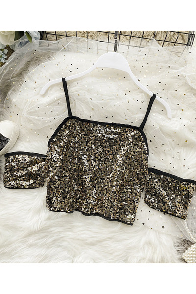 Moderna ženska kratka majica bez rukava sa šljokicama