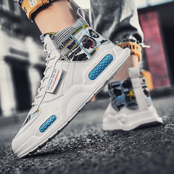 Tenisi inalti de toamna din piele ecologica cu model colorat