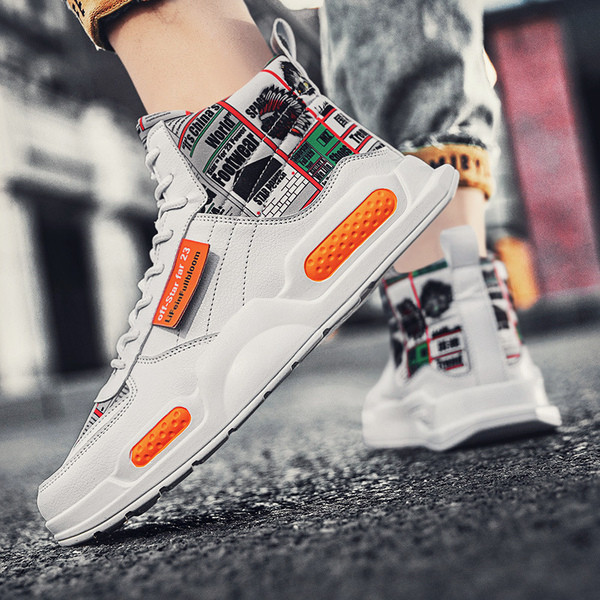 Tenisi inalti de toamna din piele ecologica cu model colorat