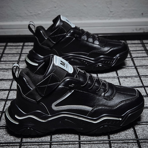 Férfi bőr tornacipő magas talppal