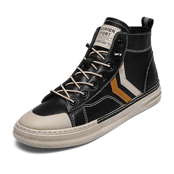 Férfi alkalmi magas szárú tornacipő fűzővel és egyenes talppal