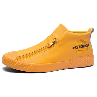 Ανδρικά έκο δερμάτινα αθλητικά παπούτσια με φερμουάρ και κέντημα