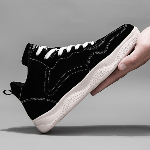 Eko-nahast kõrge mudeliga meeste tossud lameda talla ja paeltega