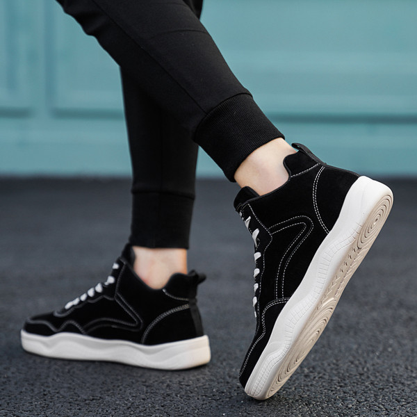 Eko-nahast kõrge mudeliga meeste tossud lameda talla ja paeltega