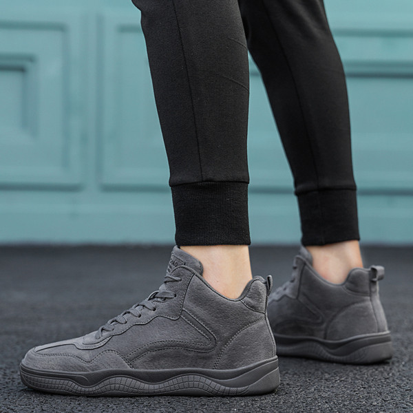 Eko-nahast kõrge mudeliga meeste tossud lameda talla ja paeltega