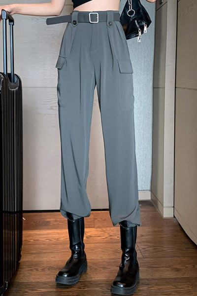 Ženske ležerne hlače s bočnim džepovima i gumbima