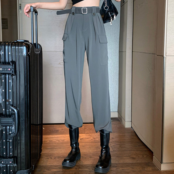 Ženske ležerne hlače s bočnim džepovima i gumbima