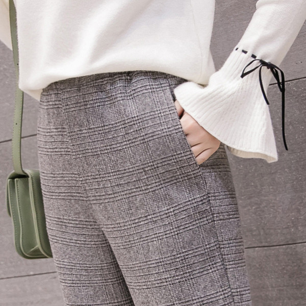 Stílusos női kockás nadrág egyenes modell