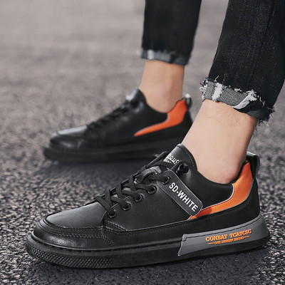 Έκο δερμάτινα ανδρικά αθλητικά παπούτσια με επιγραφές και κορδόνια