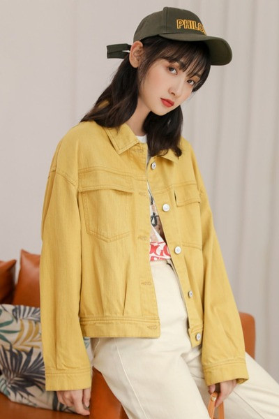 Ženska casual traper jakna jednobojni model dugih rukava