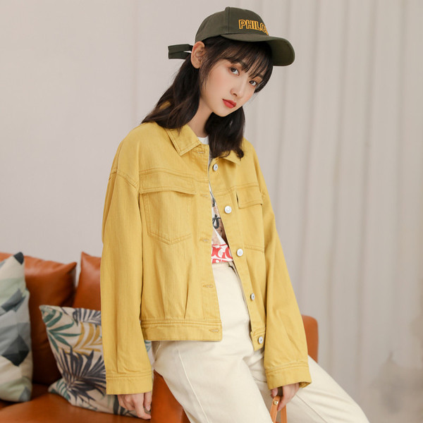 Ženska casual traper jakna jednobojni model dugih rukava