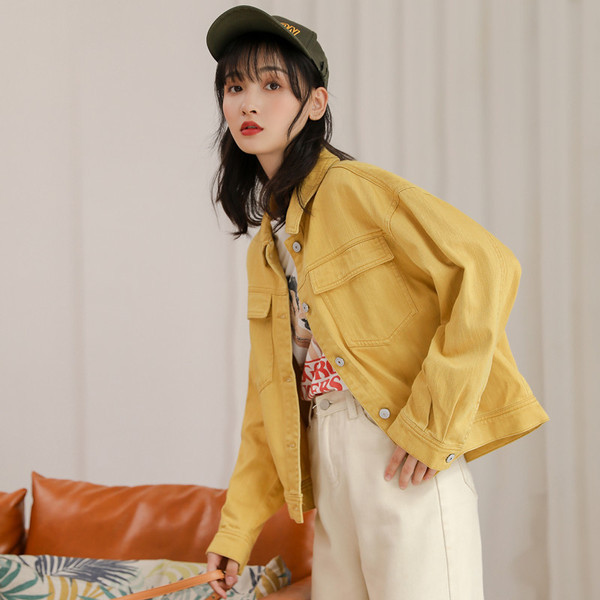 Ženska casual traper jakna jednobojni model dugih rukava