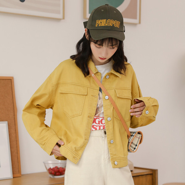 Ženska casual traper jakna jednobojni model dugih rukava